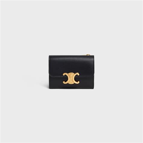 celine compact wallet with coin triomphe in shiny calfskin|Celine.